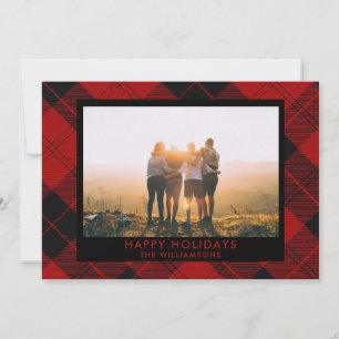 Cartes Pour Fêtes Annuelles Tartan Rouge Noir Nom Personnalisé Photo Message