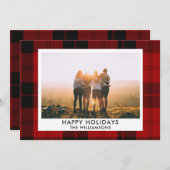 Cartes Pour Fêtes Annuelles Tartan Rouge Noir Nom Personnalisé Photo Message (Devant / Derrière)