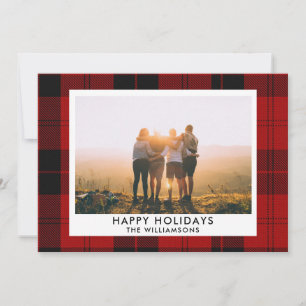 Cartes Pour Fêtes Annuelles Tartan Rouge Noir Nom Personnalisé Photo Message