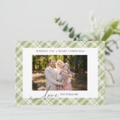 Cartes Pour Fêtes Annuelles Tartan vert classique Plaid Photo personnalisée No (Debout devant)