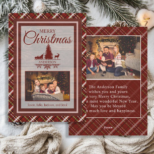 Cartes Pour Fêtes Annuelles Tartan vert rouge Plaid 2 Monogramme photo Noël