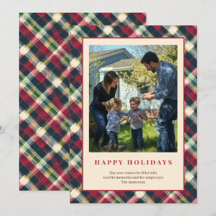 Cartes Pour Fêtes Annuelles Tartan Vert Rouge Plaid Photo de Famille Personnal