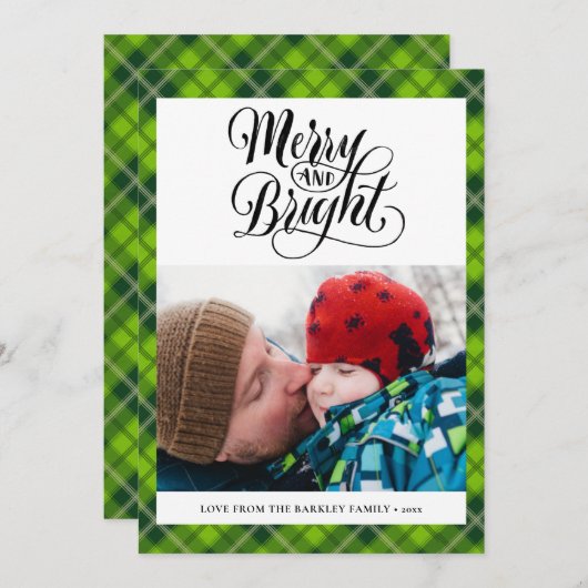 Cartes Pour Fêtes Annuelles Tartare Noir Vert Moderne Plaid Script amusant Sim (Devant / Derrière)