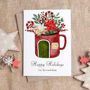 Cartes Pour Fêtes Annuelles Tasse de Noël plate couleur aquarelle moderne 