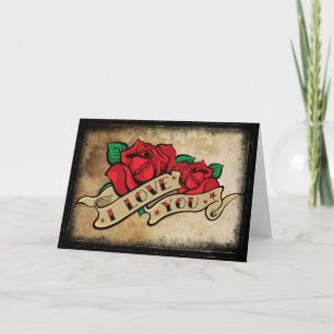 Cartes Pour Fêtes Annuelles Tattoo I Love You Rose Valentine's Card
