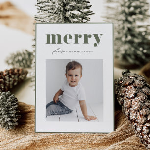 Cartes Pour Fêtes Annuelles Taupe Green Bold Merry Typographie Photo Noël