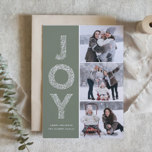 Cartes Pour Fêtes Annuelles Taupe Green JOY Foliage Lettrage Photo Collage