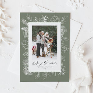 Cartes Pour Fêtes Annuelles Taupe Green Vintage Botanique de Noël Photo