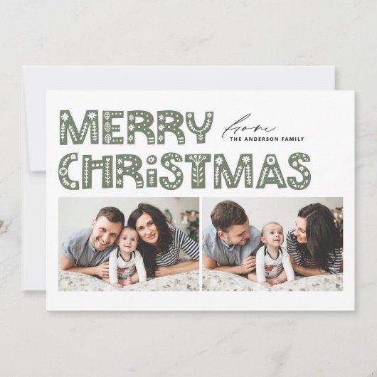 Cartes Pour Fêtes Annuelles Taupe Vert Scandinave Deux Photo Noël (Devant)