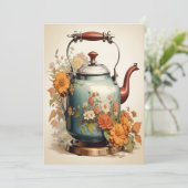 Cartes Pour Fêtes Annuelles Tea Time Coffee Break Rassembler Fleurs Thé Pot (Debout devant)