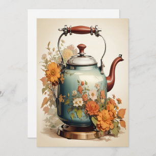 Cartes Pour Fêtes Annuelles Tea Time Coffee Break Rassembler Fleurs Thé Pot
