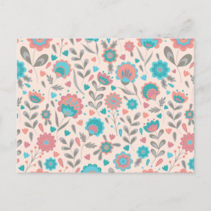 Cartes Pour Fêtes Annuelles Teal & Coral Folk Art Floral Pattern