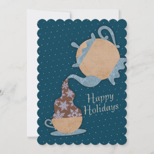 Cartes Pour Fêtes Annuelles Teapot verser des flocons de neige dans la tasse d