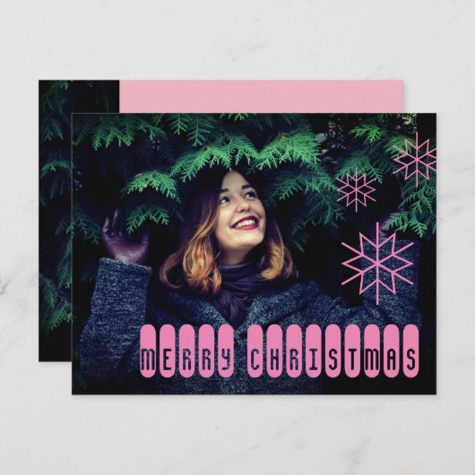 Cartes Pour Fêtes Annuelles Techy Pink Merry Christmas Card (Devant / Derrière)