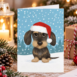 Cartes Pour Fêtes Annuelles Teckel à poil dur Santa Chien Teckel Noël