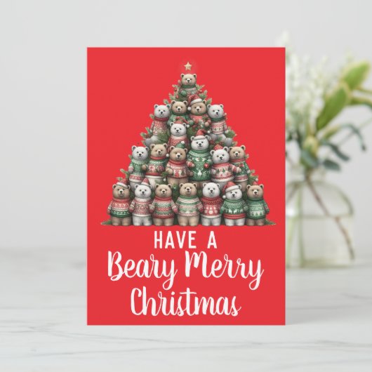 Cartes Pour Fêtes Annuelles Teddy Bear Beary Joyeux sapin de Noël (Debout devant)