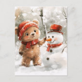 Cartes Pour Fêtes Annuelles Teddy Bear et Snowman (Devant)