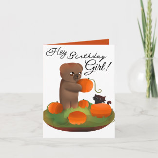 Cartes Pour Fêtes Annuelles Teddy & Kitty in a Pumpkin Patch Birthday Card