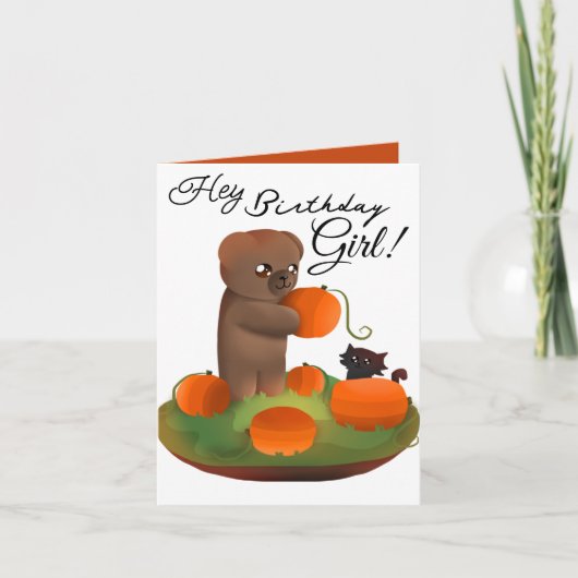 Cartes Pour Fêtes Annuelles Teddy & Kitty in a Pumpkin Patch Birthday Card (Devant)