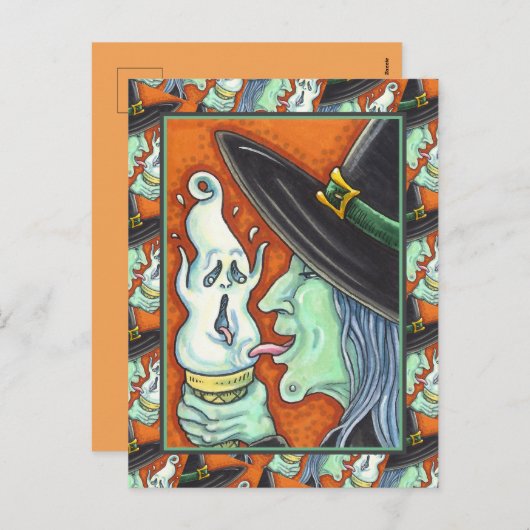 CARTES POUR FÊTES ANNUELLES TÉMOIGNAGE MANGEANT DE LA GLACE CRÈME CONE, HALLOW (Devant / Derrière)
