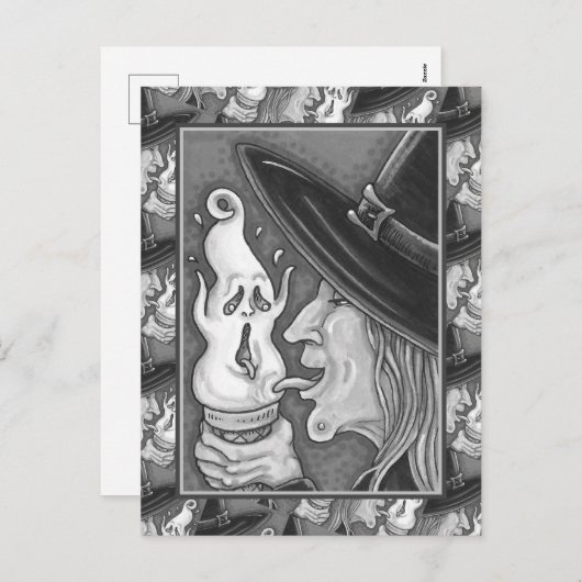 CARTES POUR FÊTES ANNUELLES TÉMOIGNAGE MANGEANT DE LA GLACE CRÈME CONE, HALLOW (Devant / Derrière)