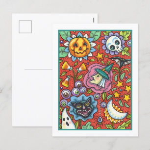 CARTES POUR FÊTES ANNUELLES TÉMOIN, CHAT, GHOST, COLORÉ HALLOWEEN FOLK GARDEN