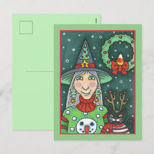 CARTES POUR FÊTES ANNUELLES TÉMOIN EN SWÉTER À NEIGE, CHAT NOIR XMAS HALLOWEEN