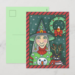 CARTES POUR FÊTES ANNUELLES TÉMOIN EN SWÉTER À NEIGE, CHAT NOIR XMAS HALLOWEEN