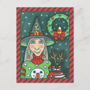 CARTES POUR FÊTES ANNUELLES TÉMOIN EN SWÉTER À NEIGE, CHAT NOIR XMAS HALLOWEEN