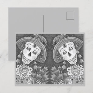 CARTES POUR FÊTES ANNUELLES TEMPS DE PRINTEMPS SKELLY & TULIPS, TWIN SKELETONS