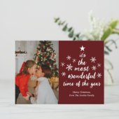Cartes Pour Fêtes Annuelles Temps le plus merveilleux de l'année Rouge Script  (Debout devant)