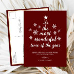 Cartes Pour Fêtes Annuelles Temps le plus merveilleux de l'année Rouge Script<br><div class="desc">Plus Merveilleux temps de l'année Rouge Script non photo moderne carte postale vacances. Envoyez des voeux de vacances à vos proches avec cette carte de vacances moderne et festive. Tous les textes sont pré-arrangés pour que vous personnalisiez facilement et rapidement avec vos propres détails. Joyeuses fêtes !</div>