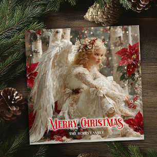Cartes Pour Fêtes Annuelles Tendance ange céleste rouge or festive belle