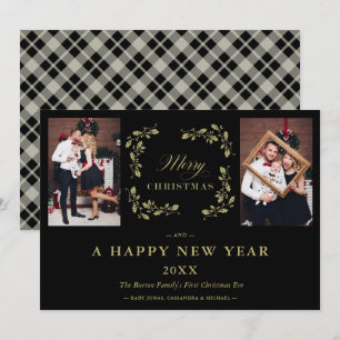Cartes Pour Fêtes Annuelles Tendance noire élégante et chic de Noël 2 Photos F