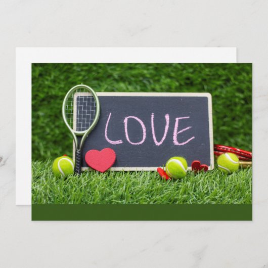 Cartes Pour Fêtes Annuelles Tennis avec AMOUR sur herbe verte (Devant / Derrière)