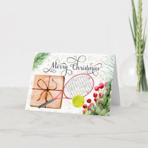 Cartes Pour Fêtes Annuelles Tennis balle de tennis de Noël Racket aquarelle