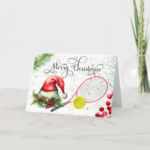 Cartes Pour Fêtes Annuelles Tennis balle de tennis de Noël Racket aquarelle