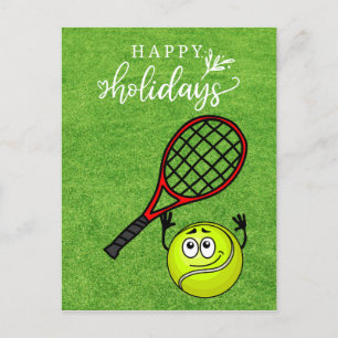 Cartes Pour Fêtes Annuelles Tennis Happy Holiday avec balle et raquette sur ve