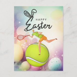 Cartes Pour Fêtes Annuelles Tennis Joyeux Pâques à Tennis Joueur avec oeufs