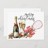 Cartes Pour Fêtes Annuelles Tennis Noël avec aquarelle raquette (Devant / Derrière)