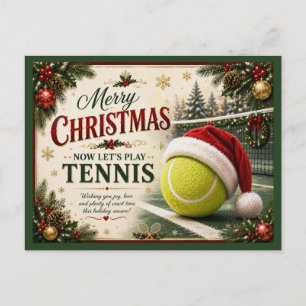 Cartes Pour Fêtes Annuelles Tennis Noël avec balle chapeau de Père Noël