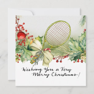 Cartes Pour Fêtes Annuelles Tennis Noël avec raquette et couronne de Noël