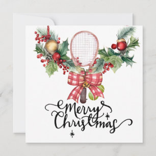 Cartes Pour Fêtes Annuelles Tennis Noël avec raquette et couronne de Noël