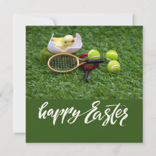 Cartes Pour Fêtes Annuelles Tennis Pâques vacances avec raquette et balles