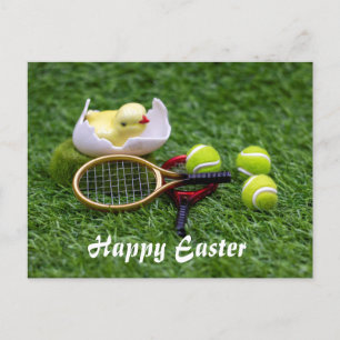 Cartes Pour Fêtes Annuelles Tennis Pâques vacances avec raquette et balles