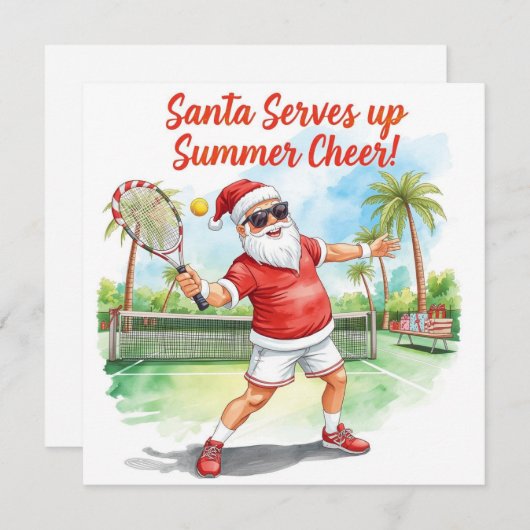 Cartes Pour Fêtes Annuelles Tennis Santa Claus thème de Noël (Devant / Derrière)