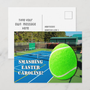Cartes Pour Fêtes Annuelles Tennis Smashashing Pâques avec balle de tennis Oeu