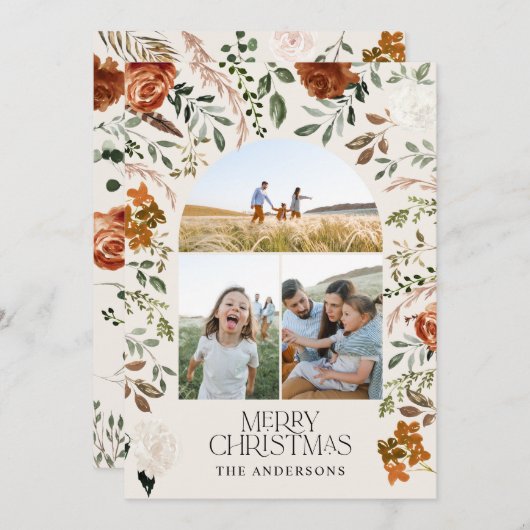 Cartes Pour Fêtes Annuelles Teracotta rustique 3 photo botanique élégant arche (Devant / Derrière)