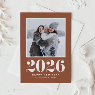 Cartes Pour Fêtes Annuelles Terracotta 2024 Typographie Bonne Année Photo