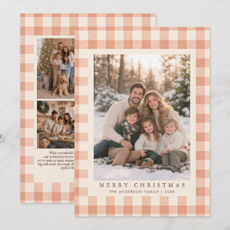 Cartes Pour Fêtes Annuelles Terracotta Peach Gingham 5 Photo Collage Noël